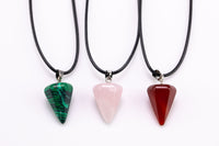 Malachite Carnelian Rose Quartz triangle diamond crystal pendant necklace
