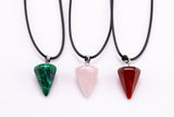 Malachite Carnelian Rose Quartz triangle diamond crystal pendant necklace