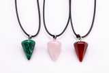 Malachite Carnelian Rose Quartz triangle diamond crystal pendant necklace