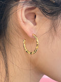 1 pair 3 sizes Hammered Hoop Earring Hoops Bamboo Style 14k Gold Plated 25mm 30mm 40mm