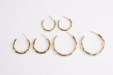 1 pair 3 sizes Hammered Hoop Earring Hoops Bamboo Style 14k Gold Plated 25mm 30mm 40mm