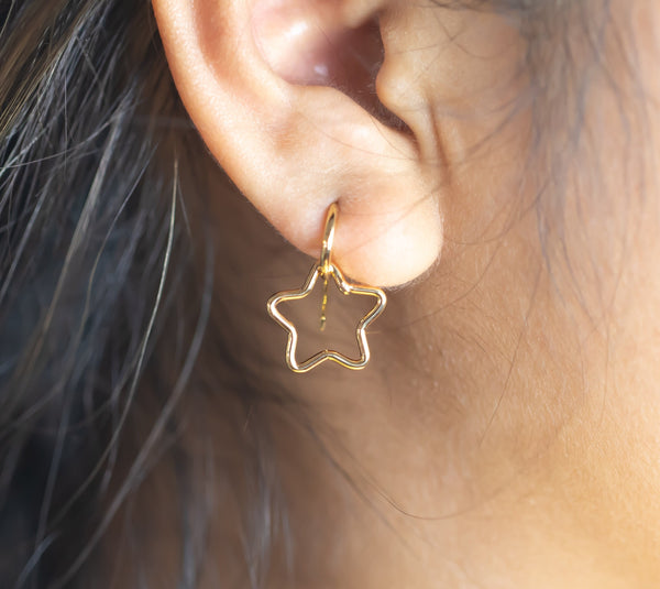 1 pair Star Dangly Earring 14k Gold Plated Earrings 15mm