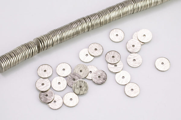 Brushed Silver Metal flat disc beads spacers - Brushed Disk heishi rondelle spacers beads jewelry making 8 Inch Strand!