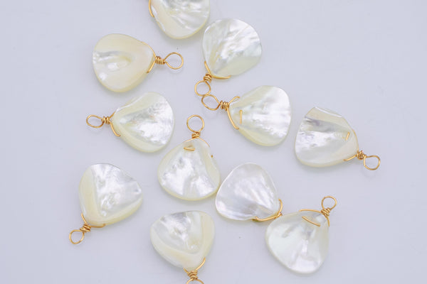 USA Gold Filled Shell Charms Mother of Pearl 1420 Gold Filled Made in USA! Drop Pendant Handmade Approx- 16mm Gold Filled Wire Made in USA