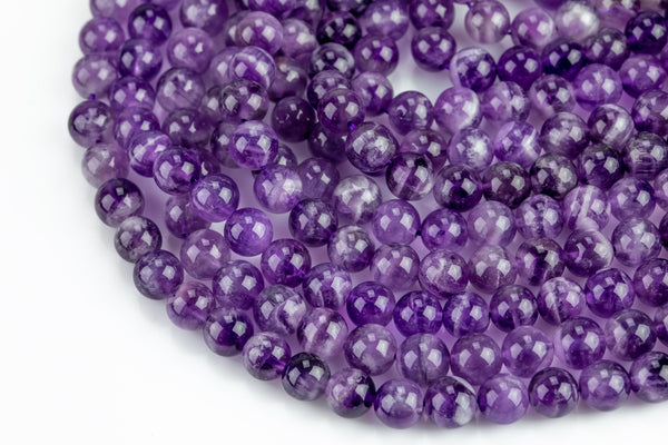 Natural AMETHYST Chevron Beads Gemstone Beads AA+ Grade - Round 6mm, 8mm, 10mm-Full Strand 15.5 inch Strand Smooth