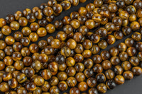 Tigers Eye Beads A Quality Tiger's Eye Tiger eye Smooth Round Beads, Full Strand 4mm 6mm 8mm 10mm 12mm 14mm - Full 15.5 Inch Gemstone Beads