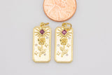 1 pc 18k Gold Micro Pave Flower Rose Tag Pendant , Heart Charms, Lock Necklace Charms, CZ Pave- 10x20mm c202