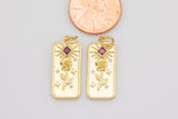 1 pc 18k Gold Micro Pave Flower Rose Tag Pendant , Heart Charms, Lock Necklace Charms, CZ Pave- 10x20mm c202