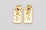1 pc 18k Gold Micro Pave Flower Rose Tag Pendant , Heart Charms, Lock Necklace Charms, CZ Pave- 10x20mm c202