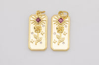 1 pc 18k Gold Micro Pave Flower Rose Tag Pendant , Heart Charms, Lock Necklace Charms, CZ Pave- 10x20mm c202