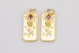 1 pc 18k Gold Micro Pave Flower Rose Tag Pendant , Heart Charms, Lock Necklace Charms, CZ Pave- 10x20mm c202