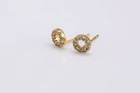 18kt Gold Stud Round Design CZ Earring- 2 pcs per order- 6mm