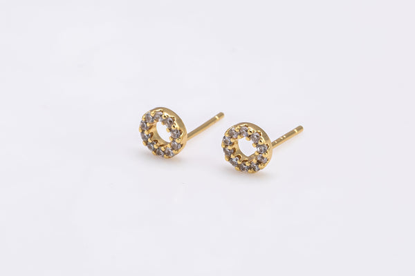 18kt Gold Stud Round Design CZ Earring- 2 pcs per order- 6mm