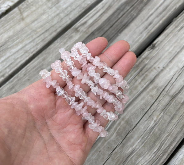 Rose Quartz and Clear Quartz Chip Bracelet G140 Handmade Jewelry Bracelet