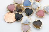 Gemstone Stone Heart Charm Pendant- 15mm rose quartz howlite tiger's eye tiger eye onyx quartz jade