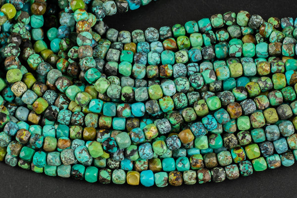 Natural Turquoise Faceted Cube Beads Size 4mm 15.5" Strand