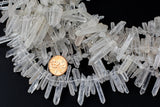 Natural Raw Rock Crystal Quartz Beads Long Slender Points Spikes Top Side Drilled Freeform Clear White Quartz 15.5" Strand