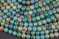 Natural Chrysocolla Beads 6mm 8mm 10mm 12mm Round Real Natural Blue Green Chrysocolla Red Iron Matrix Gemstone Arizona 15.5" Strand