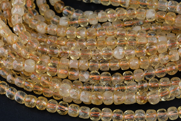 Natural Citrine Faceted Faceted Cube Beads Size 6mm 16" Strand