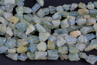 Natural New Organic Cut Matte Rough Raw Unpolished Aquamarine Nugget Beads 15.5" Strand Gemstone Beads