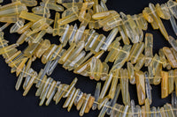 Natural Yellow Hematoid quartz Beads Long Slender Points Spikes Top Side Drilled Freeform 15.5" Strand