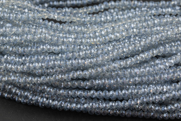 3.5-4mm Crystal Rondelle 1 or 2 or 5 or 10 STRANDS- 13 inch strand- Light Blue Caste