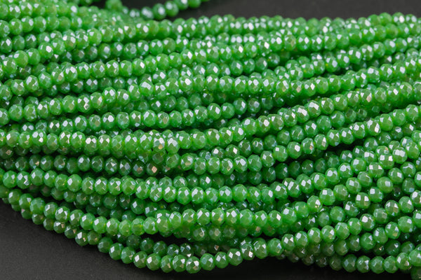 3.5-4mm Crystal Rondelle 1 or 2 or 5 or 10 STRANDS- 13 inch strand- Green
