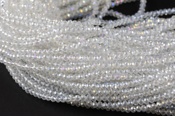 3.5-4mm Crystal Rondelle 1 or 2 or 5 or 10 STRANDS- 13 inch strand- Clear AB