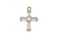 1 pc 18k Teardrop CZ Cross Charm, Pendant- 10x15mm