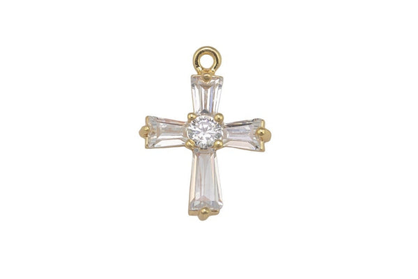 1 pc 18k Teardrop CZ Cross Charm, Pendant- 10x15mm