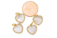 1 pc 18k Gold Mother of Pearl Shell Heart Micro Pave, Heart Charms, Lock Necklace Earring Charms, CZ Pave- 12mm