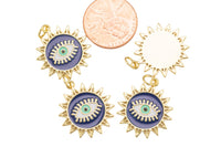 1 pc 18k Gold Enamel Sun Evil Eye Pendant, Charms, Lock Necklace Charms, CZ Pave- 19mm