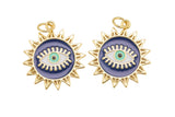 1 pc 18k Gold Enamel Sun Evil Eye Pendant, Charms, Lock Necklace Charms, CZ Pave- 19mm