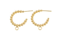 2pcs Gold Hoop Earring Stud Round Beaded Hoop Earring 18K Gold Statement Jewelry for Teen Women Girl- 20mm