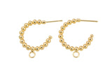 2pcs Gold Hoop Earring Stud Round Beaded Hoop Earring 18K Gold Statement Jewelry for Teen Women Girl- 20mm