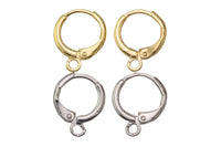 8pcs 4 pairs per order Earring Huggie Round Lever Backs LeverBack Findings-Real Gold Plating Tarnish Resistant- Gold or White Gold- 12mm-