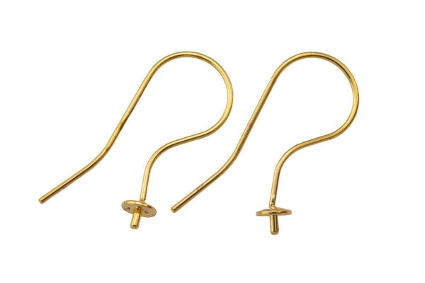 Glue In Earring Earwire Fishhook Fish Hook 24mm - Gold Plated - 5 pairs / 10 pieces per order