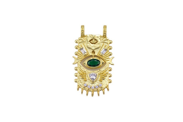 1 pc 18K Gold Fill Movable Middle Evil Eye Charm Necklace, Gold Evil Eye Pendant, Rectangle Evil Eye Charm, Evil Eye Tag- 16x28mm