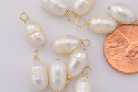 USA Gold Filled Natural Pearl Charms Drop Pendant Handmade Appx. 6x15mm. Made with Natural Freshwater Pearl and Gold Filled Wire Made in USA