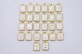14k Gold White Enamel Initial Tag Letter Charm CZ Cubic Alphabet Letter Drop Charm Pendant Personalized Charm for Necklace Jewelry Making