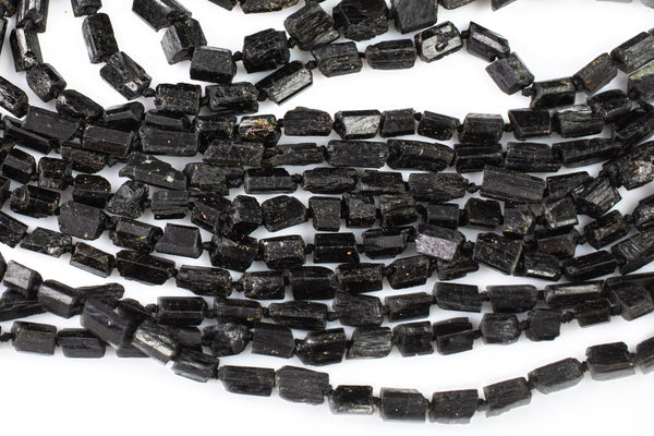 Natural New Organic Cut Matte Rough Raw Unpolished Black Tourmaline Natural Cylinder Shape Beads 15.5" Strand Gemstone Beads