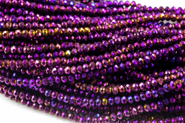 3.5-4mm Crystal Rondelle 1 or 2 or 5 or 10 STRANDS- 13 inch strand- Purple Metallic