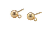 Ball Earring stud Findings Real Quality Gold Plating or Gunmetal Plating -With Loop on the back--Non Tarnish-2 Pairs (4 Pcs)