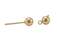 Ball Earring stud Findings Real Quality Gold Plating or Gunmetal Plating -With Loop on the back--Non Tarnish-2 Pairs (4 Pcs)