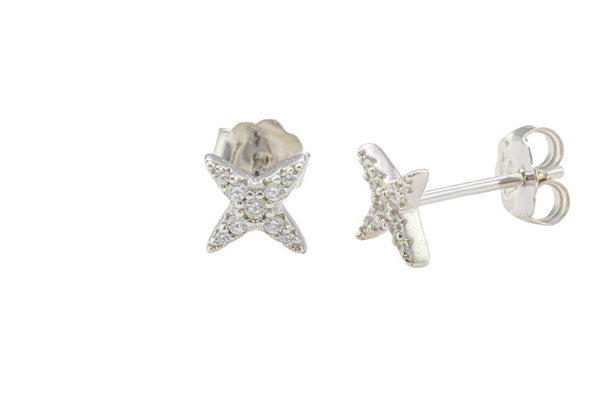 Star Stud- Sterling Silver Earring-Stud Earing Style- White Gold- 8mm