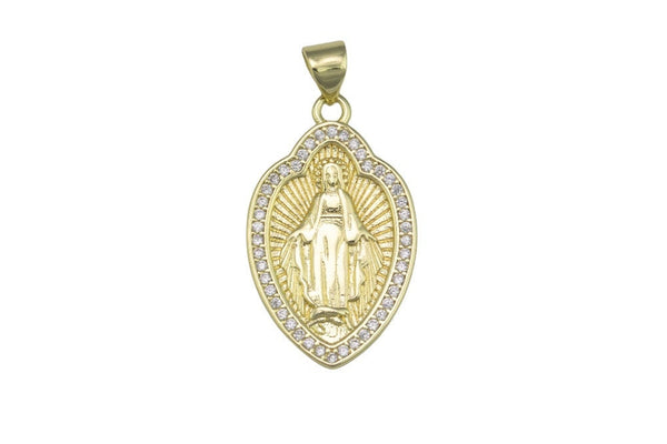 1pc 18K Gold Delicate Mary Bracelet Necklace Pendant Earring Charm Gift for Woman Jewelry Making- 16x26mm