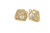 1 pc 18k Gold Plated Diamond Cage CZ Charm, Pendant- 12mm