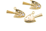 1 pc 18k Gold Micro Pave Shovel Digger Pendant , Charms, Lock Necklace Earring Charms, CZ Pave- 12x21mm