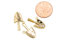 1 pc 18k Gold Micro Pave Shovel Digger Pendant , Charms, Lock Necklace Earring Charms, CZ Pave- 12x21mm