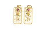 1 pc 18k Gold Micro Pave Flower Rose Tag Pendant , Heart Charms, Lock Necklace Charms, CZ Pave- 10x20mm c202